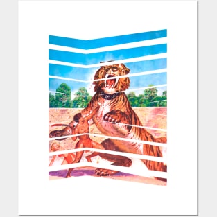 muscular man fighting hand to hand with a giant tiger Posters and Art